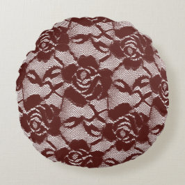 Almofada Redonda Burgundy Red Lace Floral