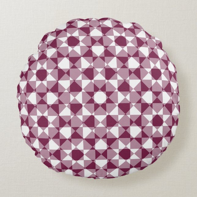 Almofada Redonda Burgundy White Checker Diamond Plaid Pattern (Frente)