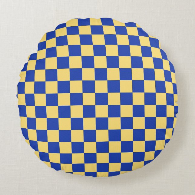 Almofada Redonda Butter yellow and blue checkered board pattern (Frente)