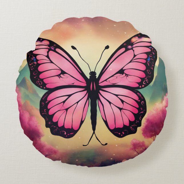 Almofada Redonda Butterfly Logo Round Throw Pillow (Frente)