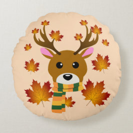 Almofada Redonda Cachecol de Outono Veado Folhas de Bordo