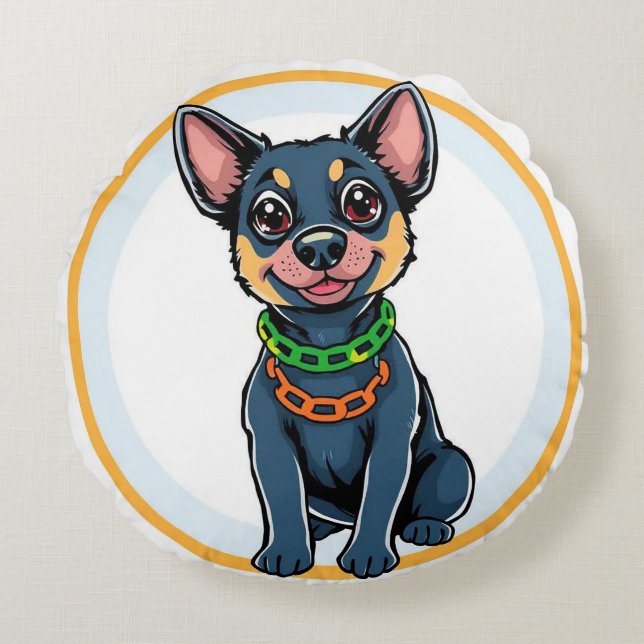 Almofada Redonda Cachorrinho de Desenho Adorável (Frente)