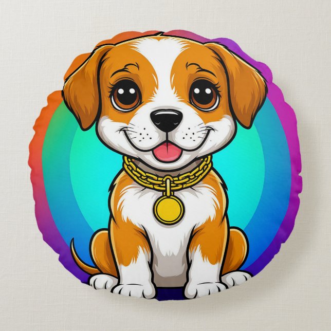 Almofada Redonda Cachorrinho de Desenho Adorável (Frente)