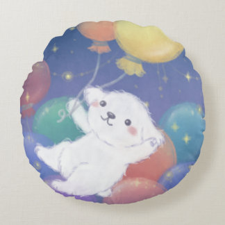 Almofada Redonda Cachorrinho Fofo com Balões & Estrelas
