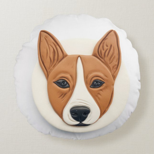 Almofada Redonda Cachorro Basenji Inspirado em 3D (Frente)