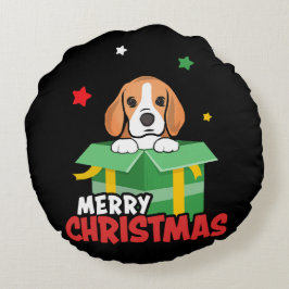 Almofada Redonda Cachorro Beagle Amantes do Natal Feliz Natal 
