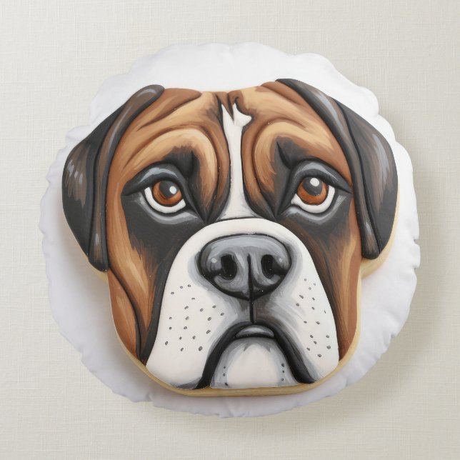 Almofada Redonda Cachorro Boxer Inspirado em 3D (Frente)