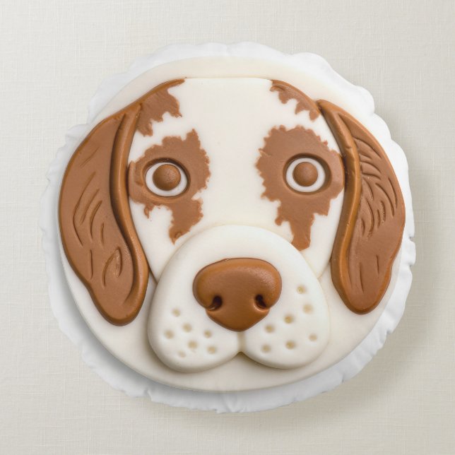Almofada Redonda Cachorro Brittany Spaniel Inspirado em 3D (Frente)