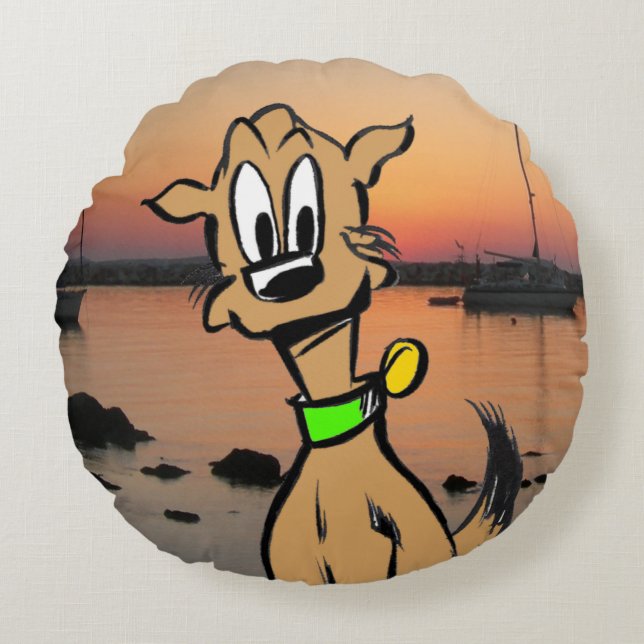 Almofada Redonda Cachorro Cachorro Rosto Caricatura Crianças Redond (Frente)