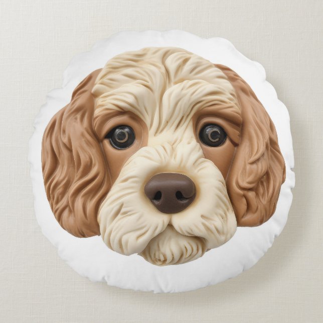 Almofada Redonda Cachorro Cockapoo Inspirado em 3D (Frente)