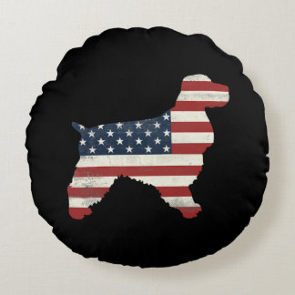 Almofada Redonda Cachorro | Cocker Spaniel American Flag Vintage