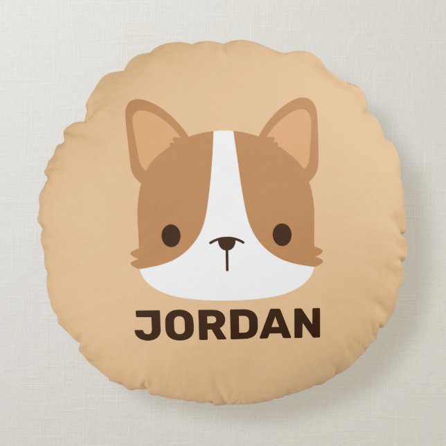 Almofada Redonda Cachorro Corgi Corgento com Nome Personalizado (Frente)