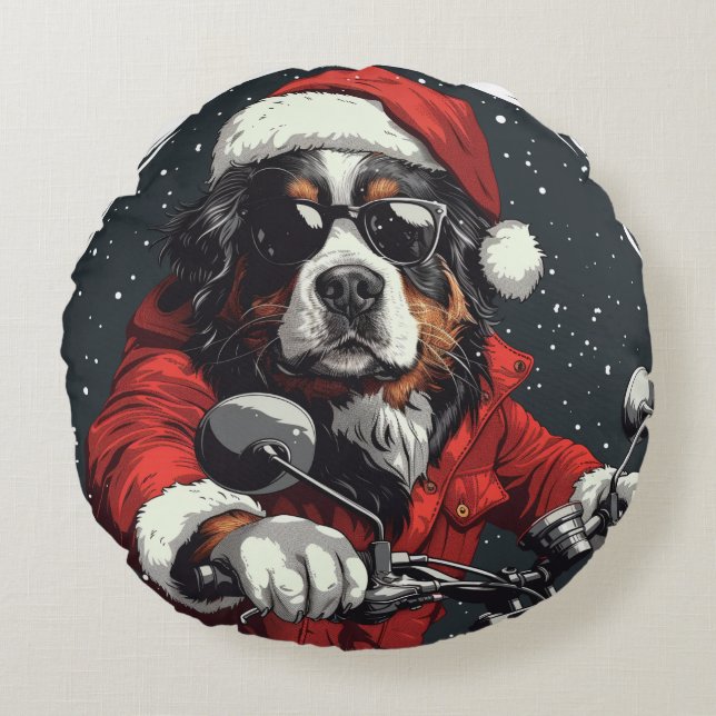 Almofada Redonda Cachorro da Montanha Bernese de Natal (Frente)