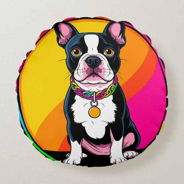 Almofada Redonda Cachorro de Desenho Adorável (Frente)