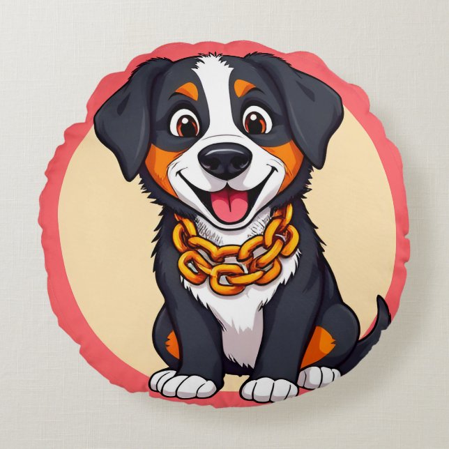 Almofada Redonda Cachorro de Desenho Animado Adorável (Frente)
