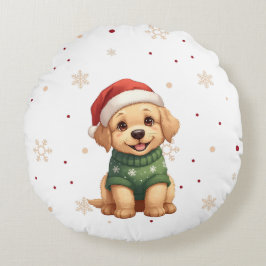 Almofada Redonda Cachorro de Natal Adorável - Natal Puppy Festivo