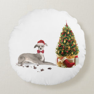 Almofada Redonda Cachorro de Natal Engraçado Italiano Greyhound
