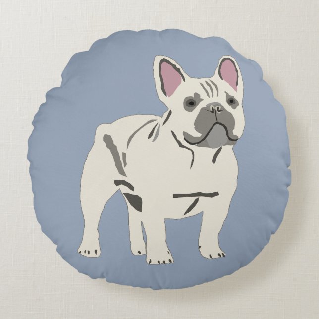 Almofada Redonda Cachorro fofo, bulldog francês (Frente)