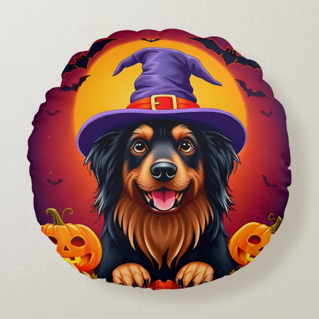 Almofada Redonda Cachorro fofo de Halloween (Frente)
