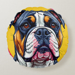 Almofada Redonda 🐶 Cachorro Fofo Olhos Expressivos Cartoon