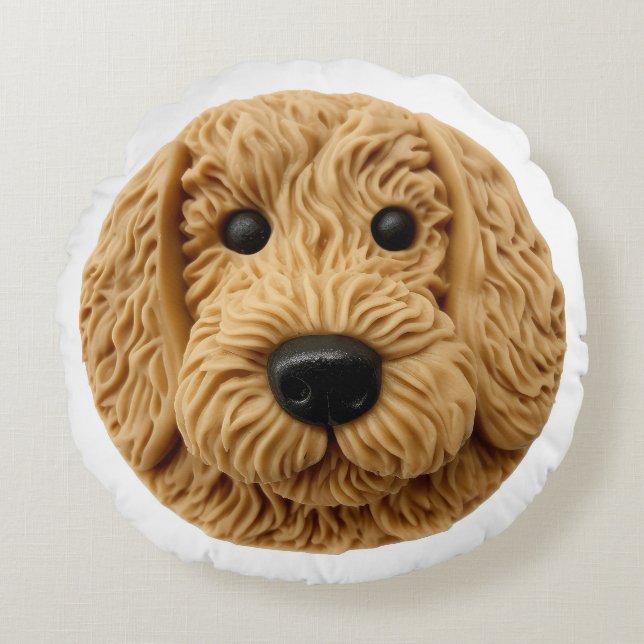 Almofada Redonda Cachorro Goldendoodle Inspirado em 3D (Frente)
