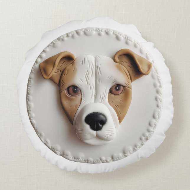 Almofada Redonda Cachorro Jack Russell Inspirado em 3D  (Verso)