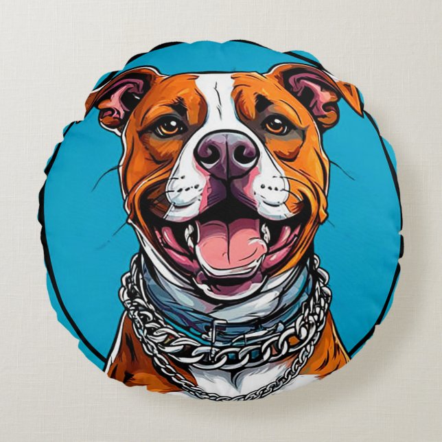 Almofada Redonda Cachorro Pitbull fofo (Frente)