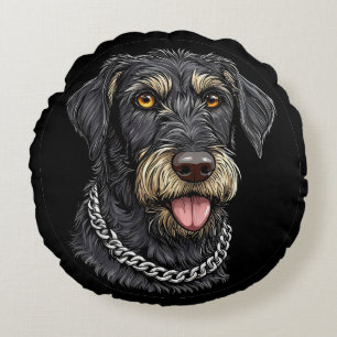 Almofada Redonda Cachorro Preto com Colar de Corrente