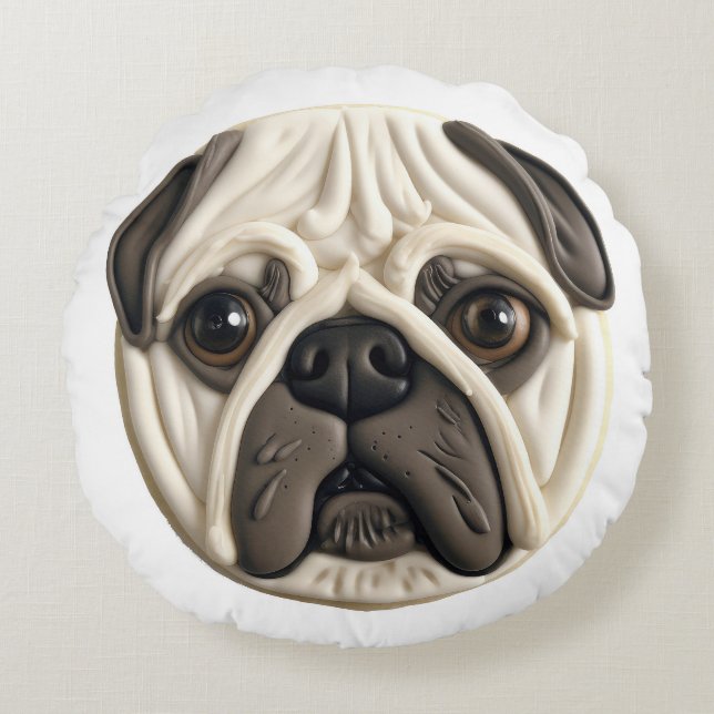 Almofada Redonda Cachorro Pug 3D Inspirado  (Frente)