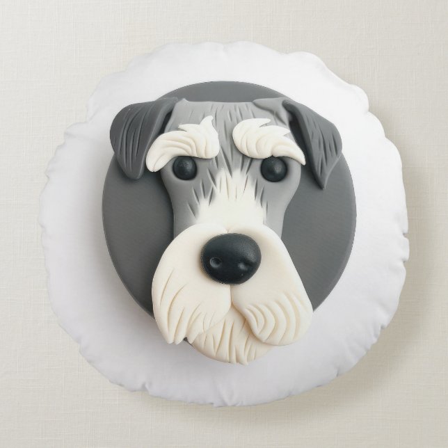 Almofada Redonda Cachorro Schnauzer Inspirado em 3D (Frente)