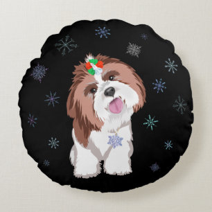 Almofada Redonda Cachorro Shih Tzu Alegre & Adorável Com Placa de I