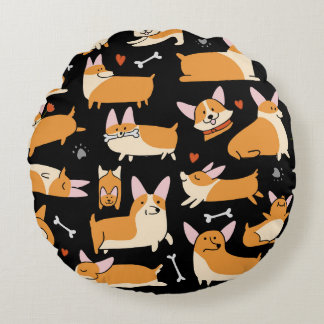 Almofada Redonda Cachorros Corgi, Lindo Fundo.