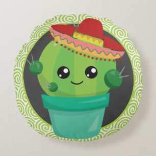 Almofada Redonda Cacto Fofo em um Sombrero