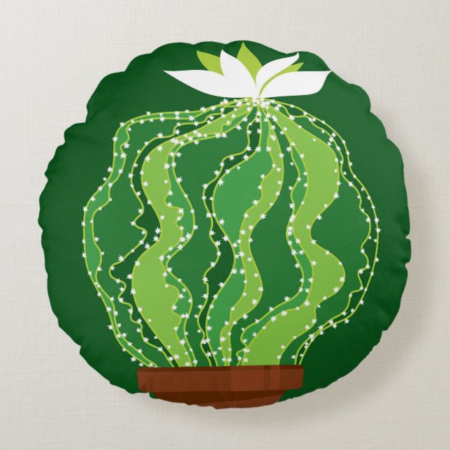Almofada Redonda Cacto verde: motif abstrato natural. (Frente)
