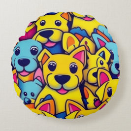 Almofada Redonda Cães amarelos, cães felizes