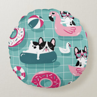 Almofada Redonda Cães com flutuação de piscina, padrão de colheita.