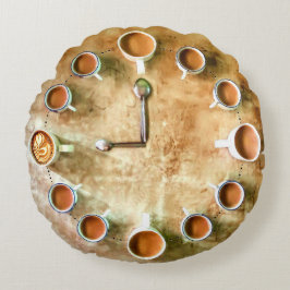 Almofada Redonda Café café hora relógio marrom rústico