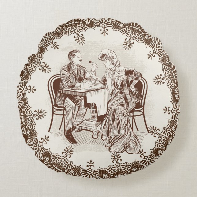 Almofada Redonda café e amor (Frente)