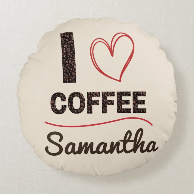 Almofada Redonda Café Eu Amo Personalizado (Frente)
