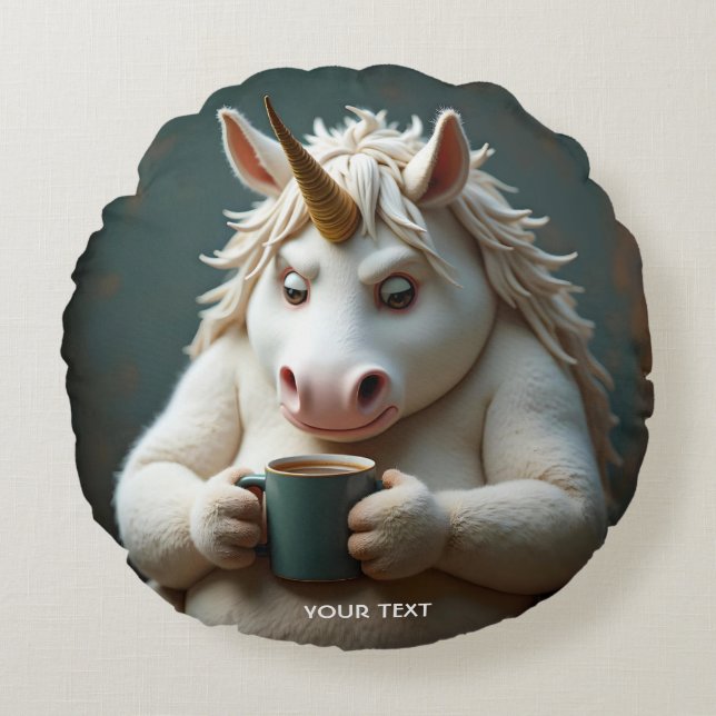 Almofada Redonda Café Fantasy Cute Wacky Unicorn (Frente)