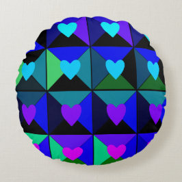 Almofada Redonda Caixas de Corações Azuis