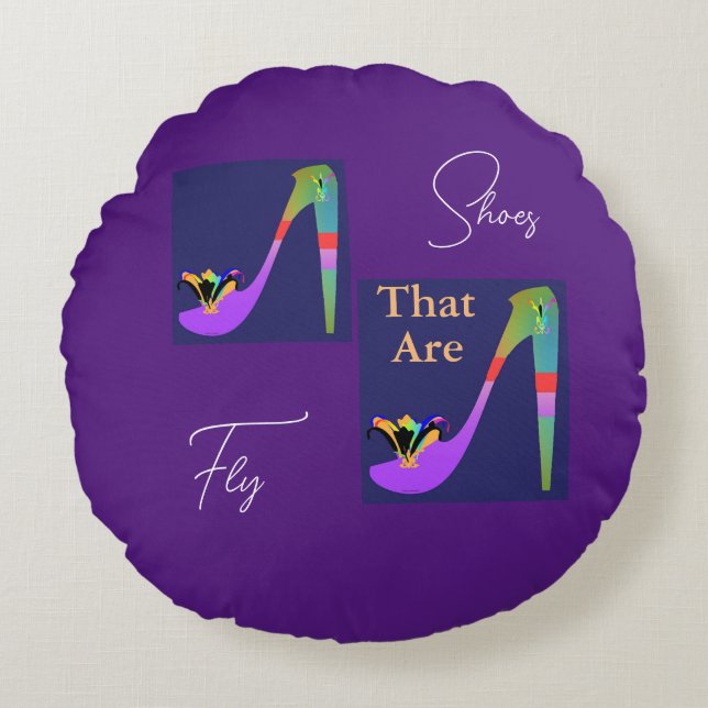 Almofada Redonda Calçados Que Voam (Frente)