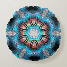 Almofada Redonda Caleidoscópio ciano e prateado com pintura áspera