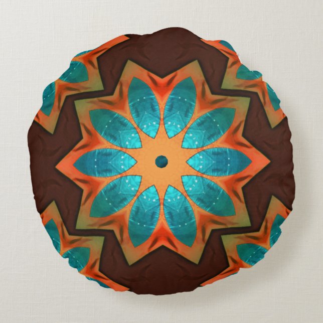 Almofada Redonda Caleidoscópio circular numa mistura de madeira e c (Verso)