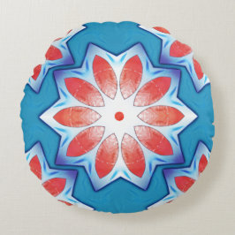 Almofada Redonda Caleidoscópio estrelado vermelho-azul com dez pont