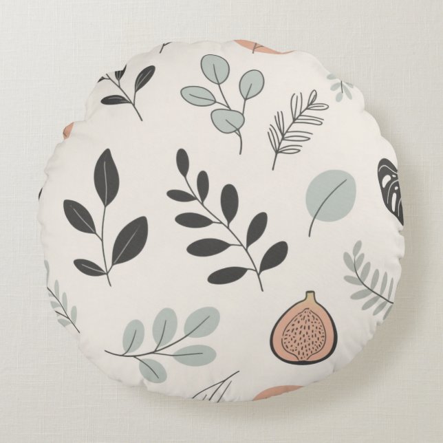 Almofada Redonda Calm Botanica - Travesseiro decorativo Folha de Ar (Frente)