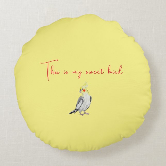 Almofada Redonda Calopsita fofa papagaio aquarela.  (Verso)