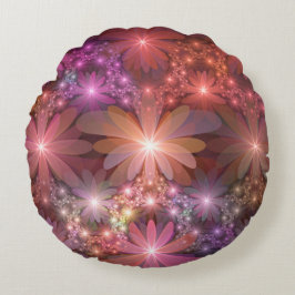 Almofada Redonda Cama De Flores Colorida Abstrata Arte Fractal Bril