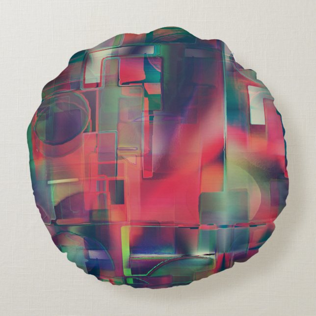 Almofada Redonda Camadas verdes e vermelhas de imagem e um tom leve (Verso)