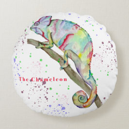 Almofada Redonda Camaleão engraçado de aquarela
